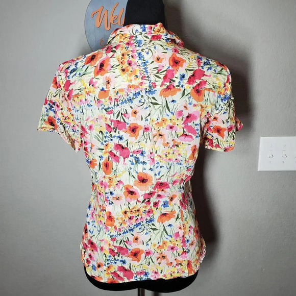 Liz Claiborne Crazy Horse Floral Cotton Lightweight Button Down Shirt Size Small - Picture 2 of 15